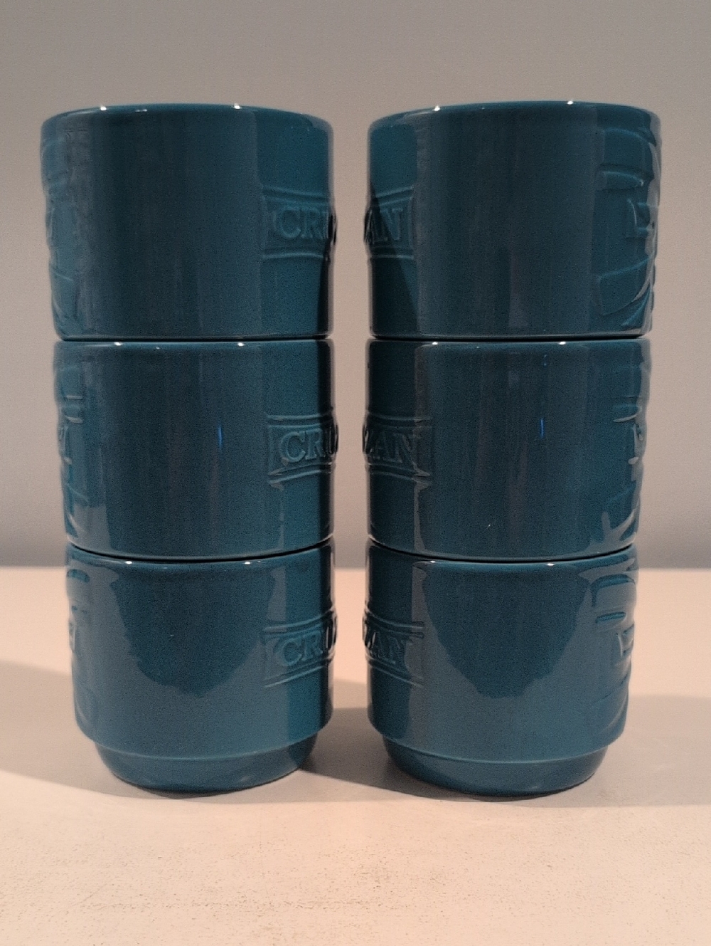 Set Of Six Ceramic Cruzan Rum Stackable Turquoise Tiki 10 Ounce Mugs - Picture 10 of 16